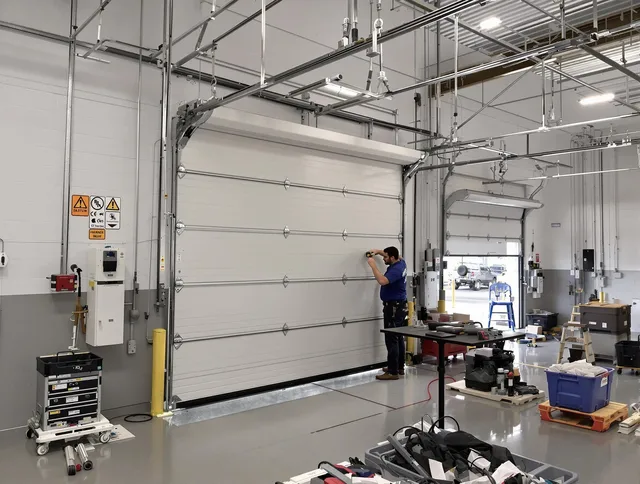 Commercial garage door repair being performed by Gainesville Garage Door Repair expert in Gainesville