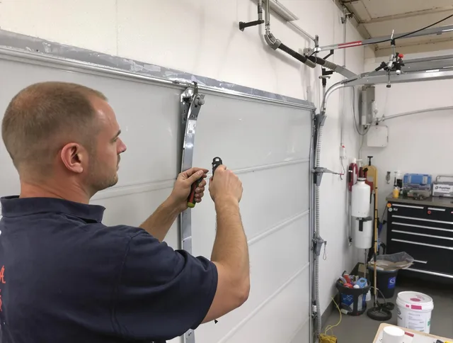 Before and after garage door dent repair by Gainesville Garage Door Repair in Gainesville
