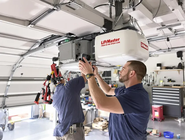 Gainesville Garage Door Repair technician performing advanced diagnostics on garage opener in Gainesville