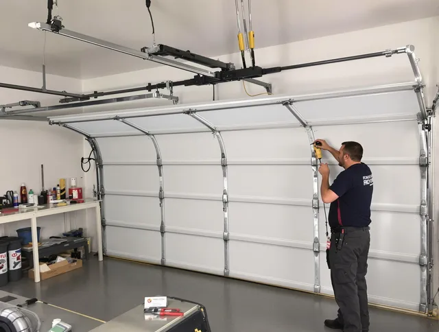 Gainesville Garage Door Repair certified technician performing overhead door system repair in Gainesville